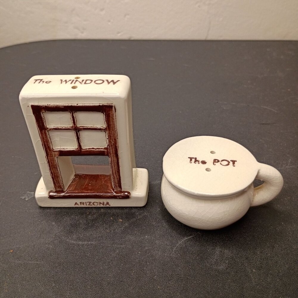 VTG Arizona Ceramic "The Window The Pot" Salt Pepper Shakers Unique Collectable
